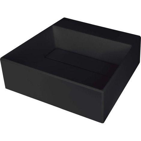 Lavabo in granito d'appoggio quadrato con basetta per rubinetteria e copripiletta finitura nera 40x40 cm - Sofyro