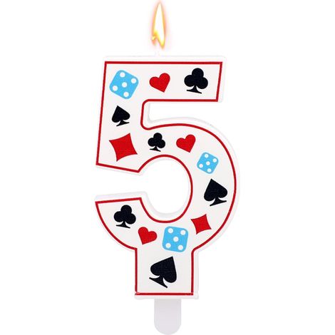 Bougie d'Anniversaire sur le Thème du Casino, Bougie Numérotée Dés de Poker pour Gâteau Décoration Fête d'Anniversaire sur le Thème du Jeu Articles de Fête à Las Vegas (Numéro 5) (1/5)