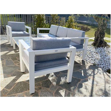 set da giardino giardini di maggio "hibiscus" in alluminio bianco e grigio chiaro, 5 sedute e un tavolino (1/7)