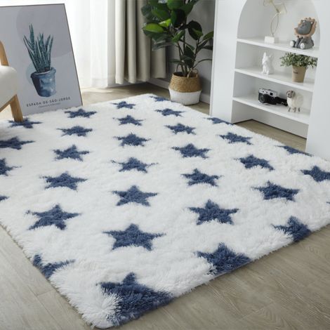 Tapis pour Salon Chambre à Poils Longs d'enfant Grande Taille Doux Moelleux avec Motif Etoile 160 x 200cm 160 x 200cm Blanc (1/4)