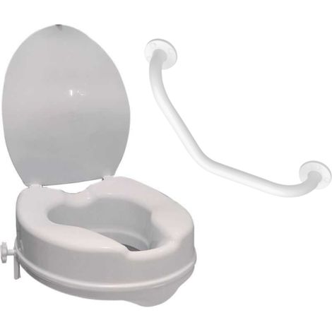 Elevador para inodoro PMR PELLET de plástico blanco con asiento de 10 cm + barra de apoyo inclinada PMR PELLET Essentiel (1/5)