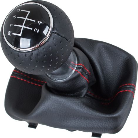 Pommeau de levier de vitesses noir + soufflet noir avec surpiqûres rouges pour Audi A3 I 8L (1996-2003), boîte 5 vitesses. (1/5)