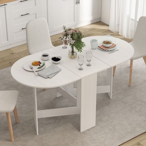 Table à manger pliante, table pliante cuisine ovale jusqu'à 6 personnes, pour petits espaces, salle à manger, blanc (1/5)