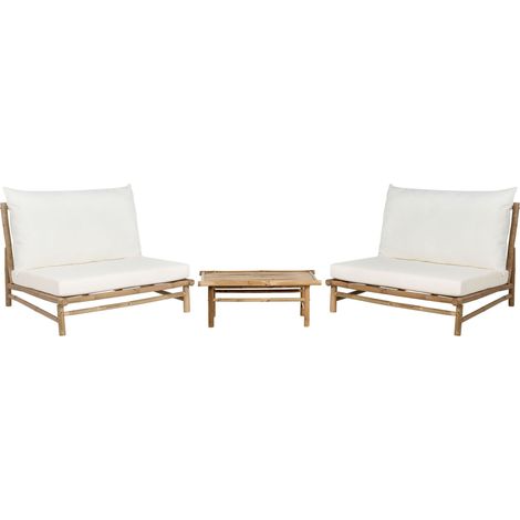 Lounge Set mit Tisch 2-Sitzer TODI Bambusholz Cremeweiß