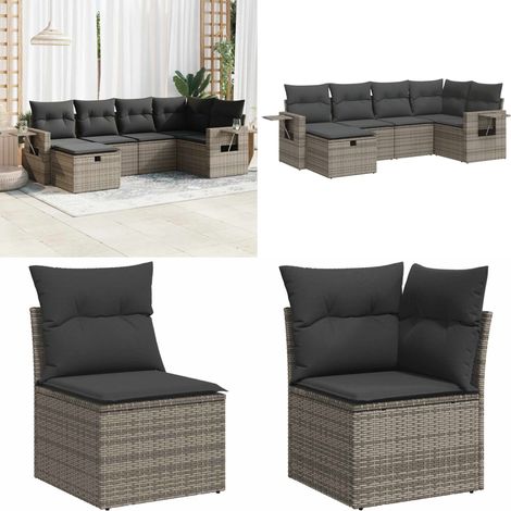 vidaXL Salon de jardin 6 pcs avec coussins gris résine tressée (1/5)