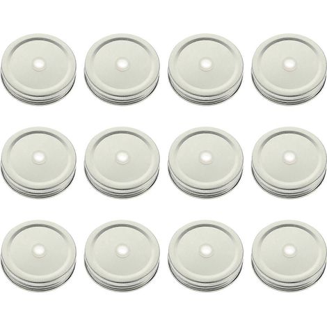 Lot de 12 couvercles créatifs en fer avec trou pour paille, pour tasses et bocaux Mason, pour la maison et les boutiques.-7X7X1.5CM-Silver (1/3)