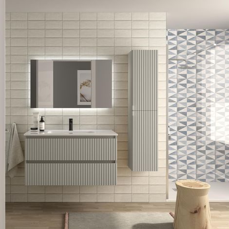 Mueble de Baño KIRA 100cm Gris mate 2 cajones Lavabo 1 poza Porcelana (1/5)