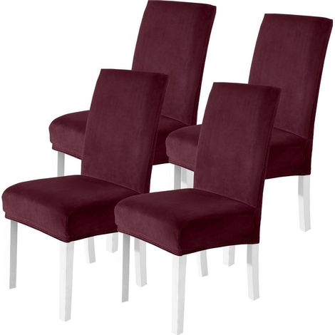 Housses de chaise en velours extensibles, lot de 4, bordeaux, lavables et anti-rayures (1/5)