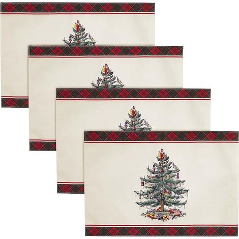 Napperons de 12 x 18 pouces, décoration de maison de vacances, lot de 4 (collection tartan d'arbres de Noël) (1/4)