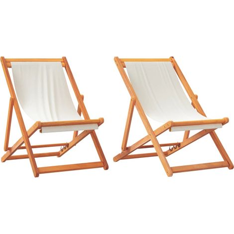 Maison Exclusive - Sedie da Spiaggia Pieghevoli 2 pz Bianco Crema in Tessuto