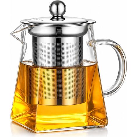 Théière en verre 350 ml avec filtre inox amovible, Borosilicate résistant à la chaleur, Infuseur en acier inoxydable, 1 à 2 personnes, Pour tisane, infusion, boissons chaudes, Maison (1/5)