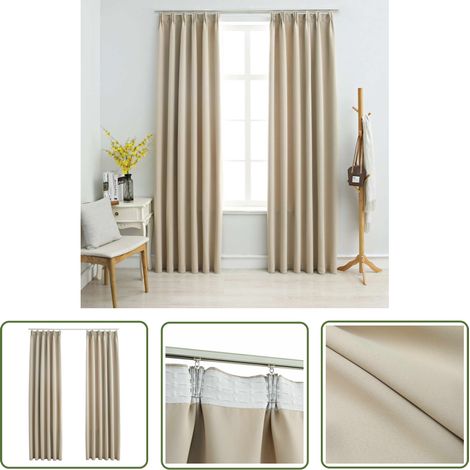The Living Store Rideaux occultants avec crochets 2 pcs Beige 140x175 cm - Rideaux Occultants - Rideaux Décoratifs - Rideaux Beige - Rideaux Pour Salon - Rideaux Pour Chambre (1/5)