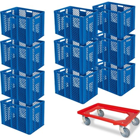 BRB 10er Spar-Set Euro-Stapelbehälter Plus Transportroller, 600x400x410 mm Industriequalität lebensmittelecht blau (1/2)