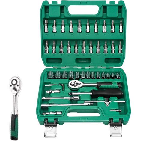 Juego de llaves de vaso, juego de herramientas de trinquete, equipo de reparación automotriz, serie de manguitos de accionamiento, caja de herramientas completa, ideal para reparación automotriz. (1/4)