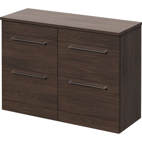 Napoli 460 Brown Oak 1200mm 4 Drawer Vanity Unit for Countertop Basins - 1200mm - Chrome 320mm Handle
