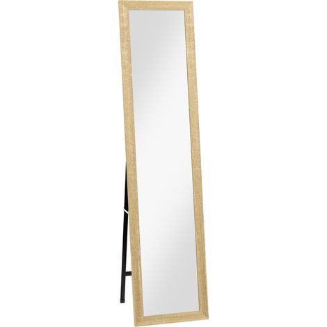 Miroir sur pied mural ou à poser rectangulaire avec cadre en bois pour salon chambre à coucher 37 x 155 cm marron clair