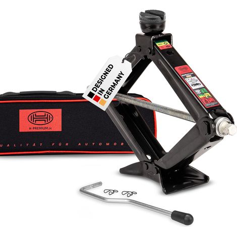 HEYNER® Wagenheber Scherenwagenheber 2t, 105–450mm, Runder Sattel, Austauschbares Gummipad, mit Kurbel, TÜV & GS, Auto Heber mit Handkurbel PKW SUV Kleinlastwagen Schwarz