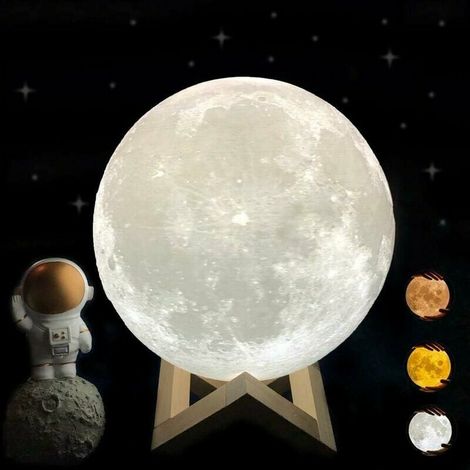 Lampe Lune 3D, 3 Couleurs lampe d'ambiance, veilleuse rechargeable lampe de chevet enfant, Pour Chambre Salon lampe de décoration, cadeaux pour femme, Cadeau pour Anniversaire Nol (15CM/5.9Inch),Fonep