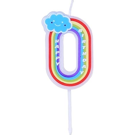 Vela de cumpleaños con el número "0" del arcoíris (1/2)