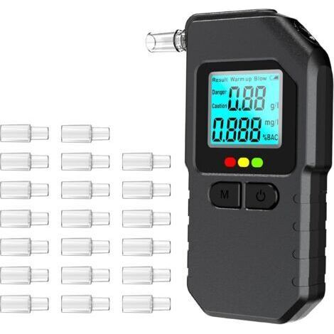 BUNTHAUS Éthylotest électronique portable avec fonction de rangement et indication vocale, doté d'un écran LCD numérique professionnel et de 20 embouts buccaux. (1/5)