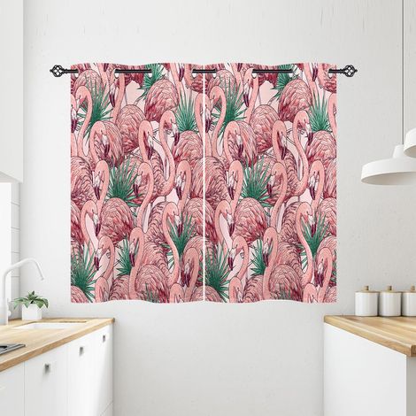 Rideau Occultant Tropical Flamant Feuille de Palmier Rideau Thermique Isolant Tenture Opaque à Oeillets Draperies Intérieurs pour Maison Chambre Salon 2 Panneaux L 60 x H 90 cm - 60L X 90H cm (2 Panne (1/5)