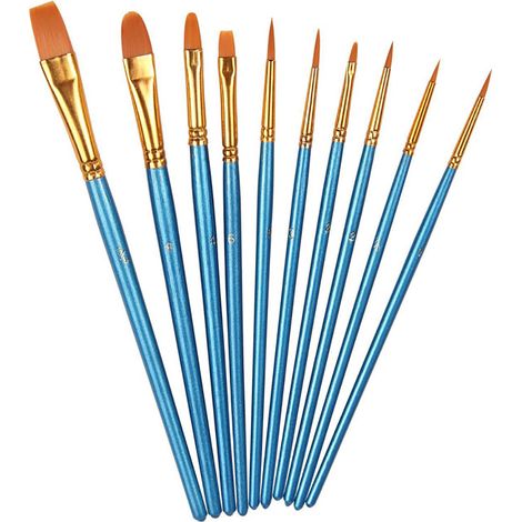 Pinceaux Peinture - Nylon Synthétique - Pour Aquarelle Huile Acrylique Gouache - Lot de 10 (1/5)