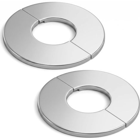 Lot de 2 plaques de finition fendues en acier inoxydable, cache-tuyau adhésif 42 mm (1,65"), bride de finition murale pour salle de bain et cuisine, argent. (1/5)