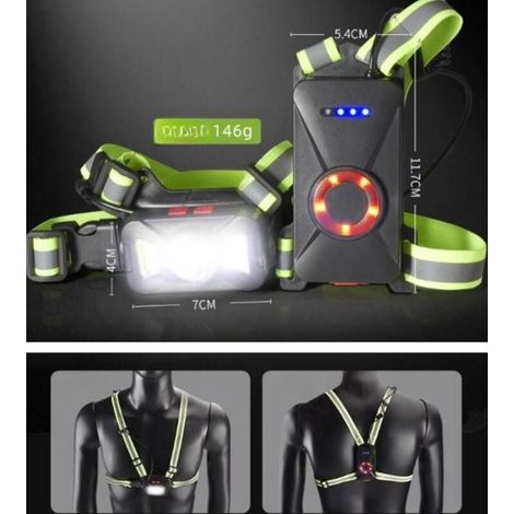 Luce da corsa, angolo del fascio luminoso regolabile a 120°, 500 lumen, striscia riflettente a 360°, ricaricabile tramite USB, luce a LED da petto, ideale per corsa, arrampicata e pesca.
