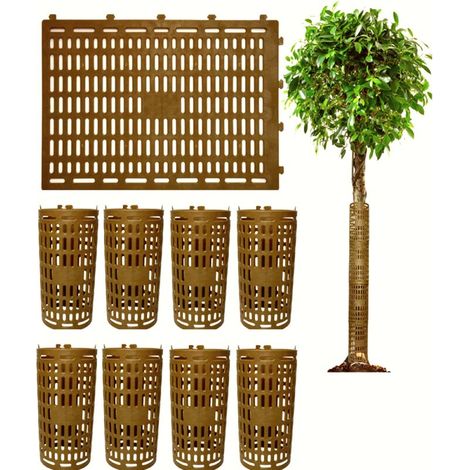 Lot de 9 protections de tronc d'arbre, en plastique extensible avec trous de ventilation, protections de tondeuse à gazon, marron 3825cm. (1/5)