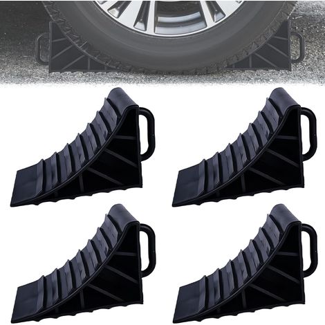 Lot de 4 cales de roue avec poignée, 180 x 90 x 110 mm - Cales de frein en plastique - Cales de roue pour remorque, cale de frein pour voiture, caravane, camping-car (noir) (1/5)