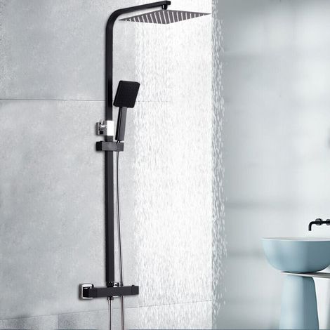 Duschsystem Regendusche Duschset Massage Duschpaneel Duschsäule Edelstahl mit Handbrause Schwarz (1/5)