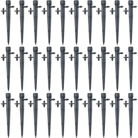 Paquete de 30 goteros de riego ajustables de 360 grados con conector de púas para tubos de 4/7 mm de diámetro - Estacas de goteo - Negro