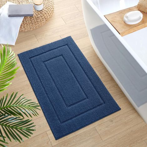 Tapis de bain DEXI, antidérapant, doux et absorbant, lavable en machine pour douche, baignoire et toilettes - Noir, 40 x 60 cm, Bleu (1/5)