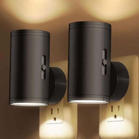 COONOOR Lot de 2 veilleuses LED à brancher, luminosité réglable, blanc chaud, applique murale à intensité variable pour cuisine, chambre, couloir