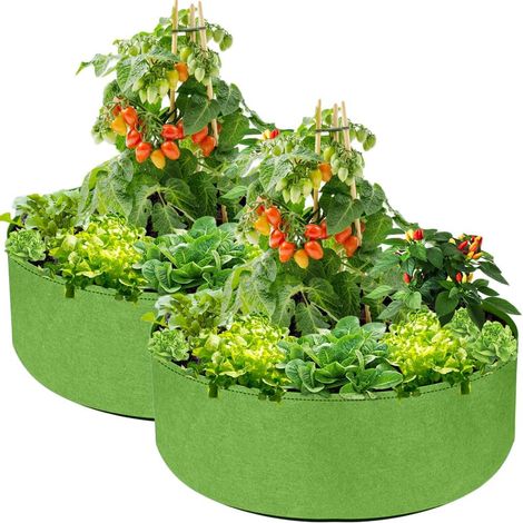 Lot de 2 sacs de culture de 57 litres (15 gallons) — Pots de fleurs ronds surélevés en tissu résistant — Jardinières en matériau non tissé — 20 x 60 cm (1/4)