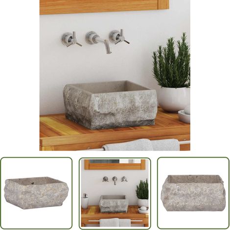 The Living Store Lavabo Gris 30x30x13 cm Marbre - Lave-mains En Marbre - Lavabo Design - Lavabo Gris - Meuble Salle De Bain - Robinetterie Salle De Bain (1/5)