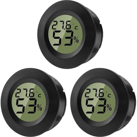 Lot de 3 thermomètres hygromètres numériques ronds pour intérieur, serres, terrariums, valises de guitare, caves à cigares, incubateurs et verre (1/5)