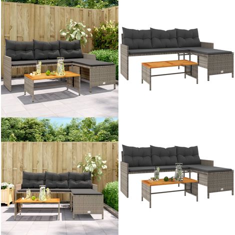 Gartensofa in L-Form mit Tisch und Kissen Grau Poly Rattan - Gartensofa - Outdoor Möbel - Terrassenmöbel - Lounge Set - Esszimmergarnitur - Home & Living (1/5)