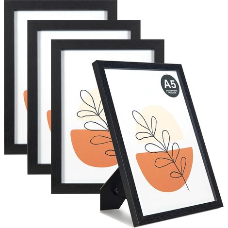 Lot de 4 Cadres Photo A5 Noir - 21 x 14,8 cm - pour Photos, Images, Affiches, Puzzle (1/5)