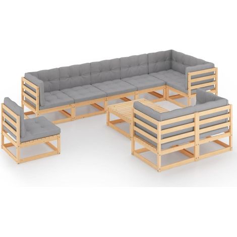 Set Salotto Giardino 10pz Cuscini Antracite Legno Massello Pino vidaXL (1/5)