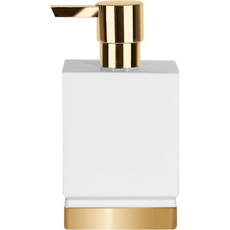 Dispensador de jabón de porcelana ROMA blanco y dorado Spirella (1/3)