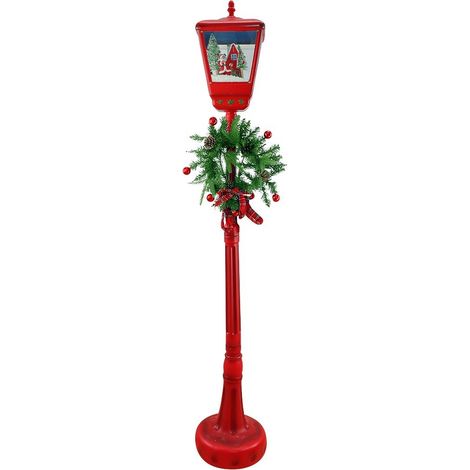 392040 Farola de Navidad Roja H195 cm Decoración Sonidos Mini Luces y guirnalda