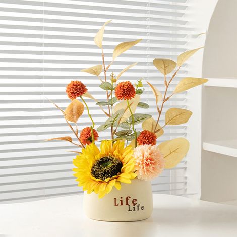 Tournesol Artificiel - Bouquet en Plastique dans un Pot - Décoration de Bureau Table à Manger Salon - 12,5 x 10 x 35,5 cm - 1 Pièce (1/5)