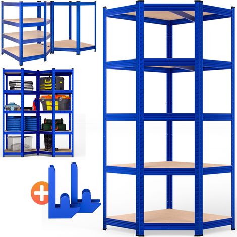 Monzana – Étagère d'angle 180x70x40cm – 5 niveaux – Charge max 875 kg – Acier galvanisé – Plateaux MDF modulables pour rangement optimisé