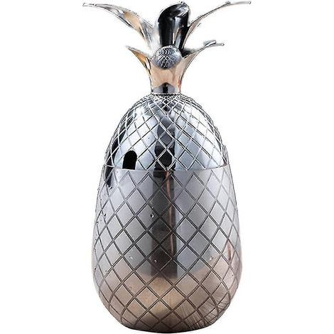 Pelle à glaçons en forme d'ananas avec couvercle, en métal et acier inoxydable, accessoire pour cocktails, 550 ml (argenté)-AquaForge (1/5)