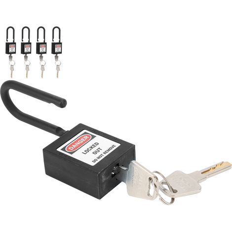 5 Cadenas de Sécurité Antipoussière 38mm avec Clé pour Procédure Lockout Tagout - Lot de 5, Noir (1/5)