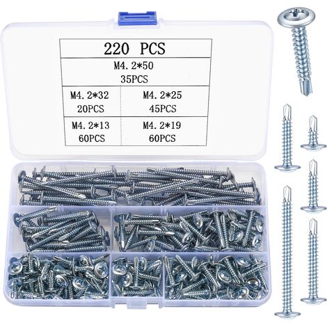 Lot de 300 vis auto-taraudeuses M4.2 en acier inoxydable M4.2 - Vis à tôle autoforeuses à tête fraisée - Vis à métal pour fixation à tôle (220argenté) (1/5)