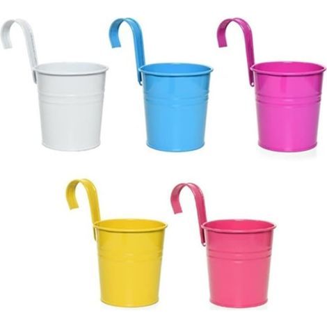 Lot de 5 pots de fleurs à suspendre en métal avec crochet pour décoration intérieure et extérieure pour balustrade (multicolore A) (1/5)