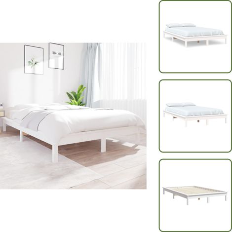 Cadre de lit sans matelas blanc 160x200 cm bois massif - Cadre De Lit - Lit Double - Bois Massif - Lit Blanc - Chambre À Coucher (1/5)
