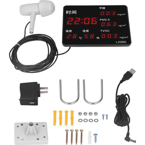 Détecteur Qualité Air Moniteur Formaldéhyde PM2.5 TVOC Température Humidité Écran LCD Temps Réel Précis Alarme (1/5)